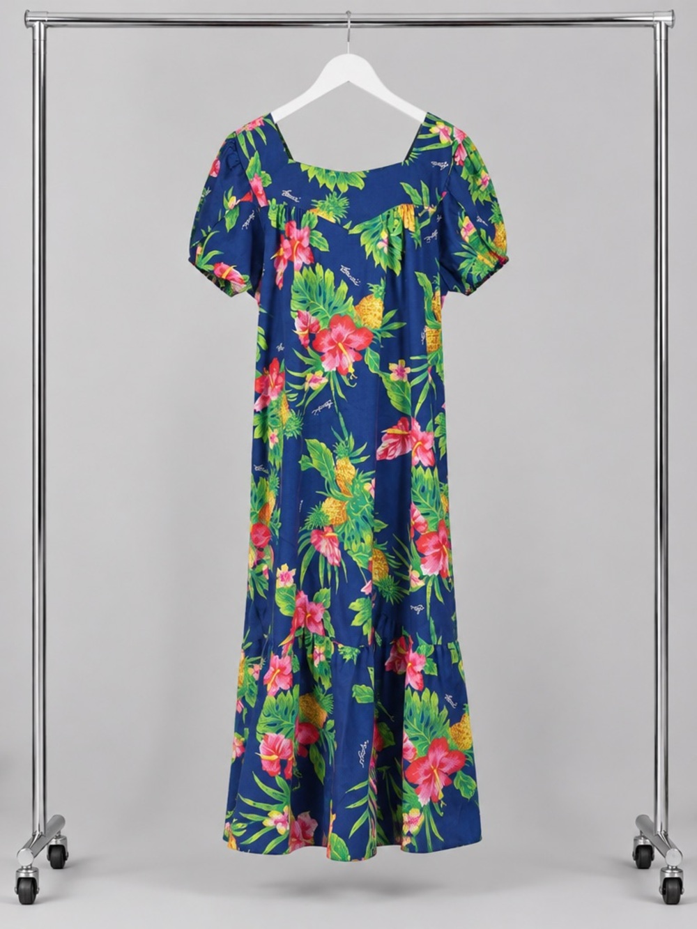 Authentic vintage Ky's Int. Royal blue Floral Hawaii muumuu House dress 2XL